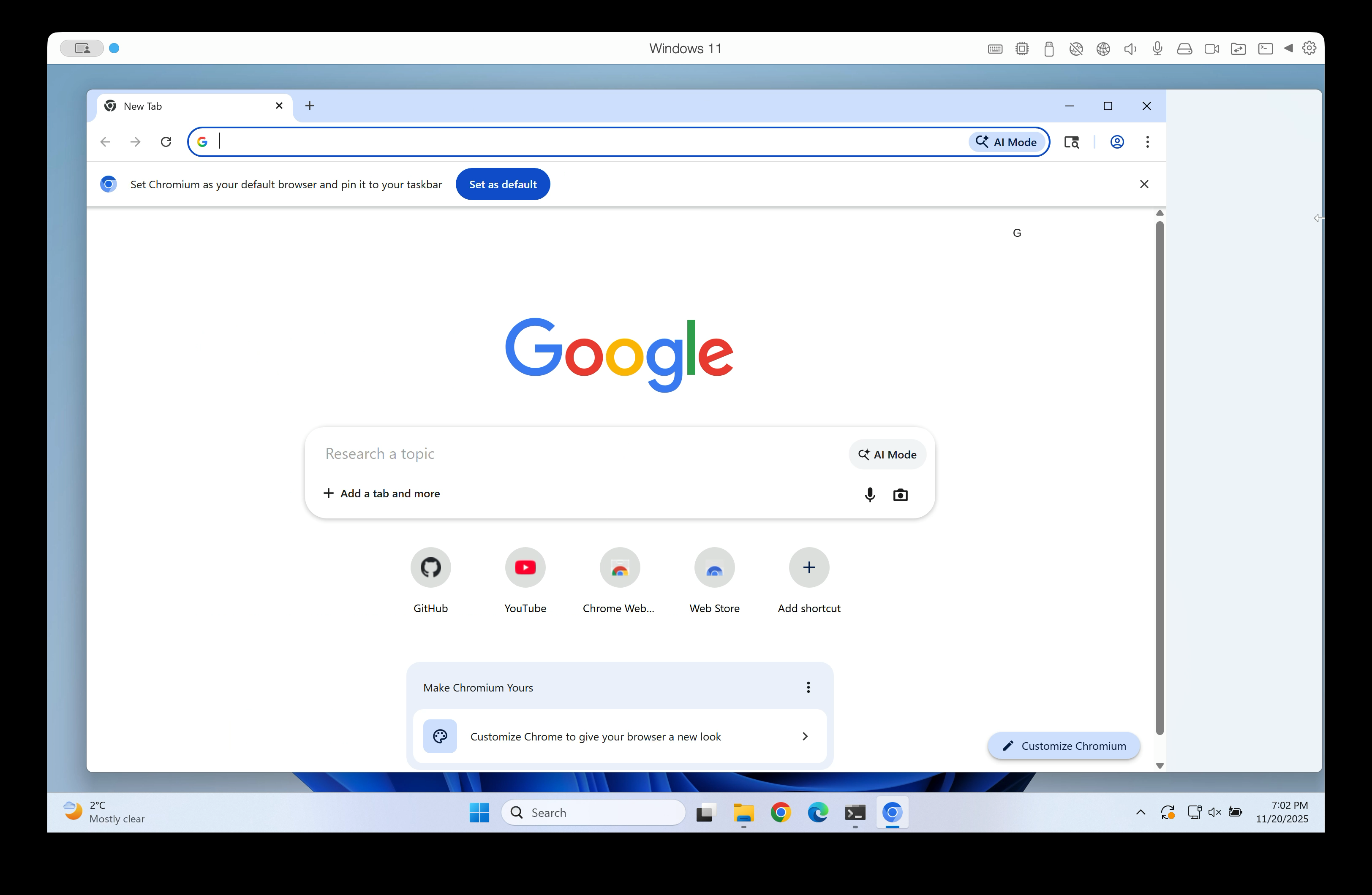Chromium サイズ変更の時系列の 4 番目のフレーム